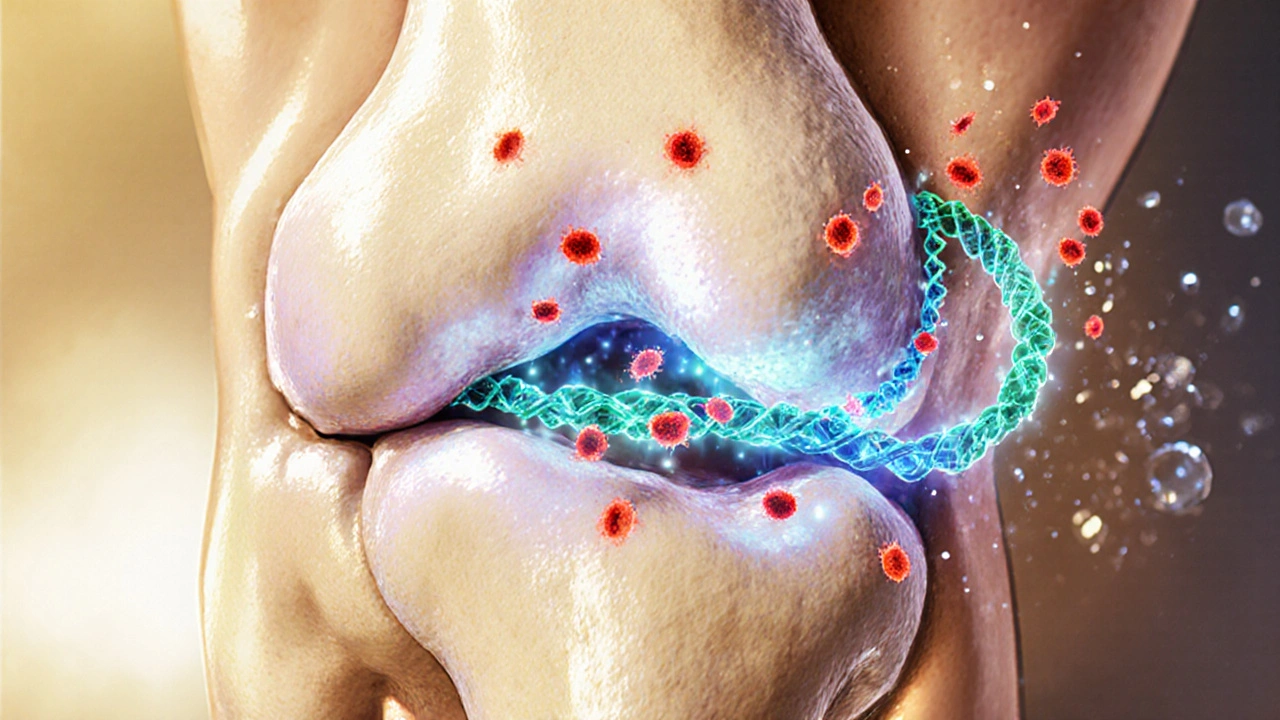 Molecular view of Pentosan protecting knee cartilage from inflammation.