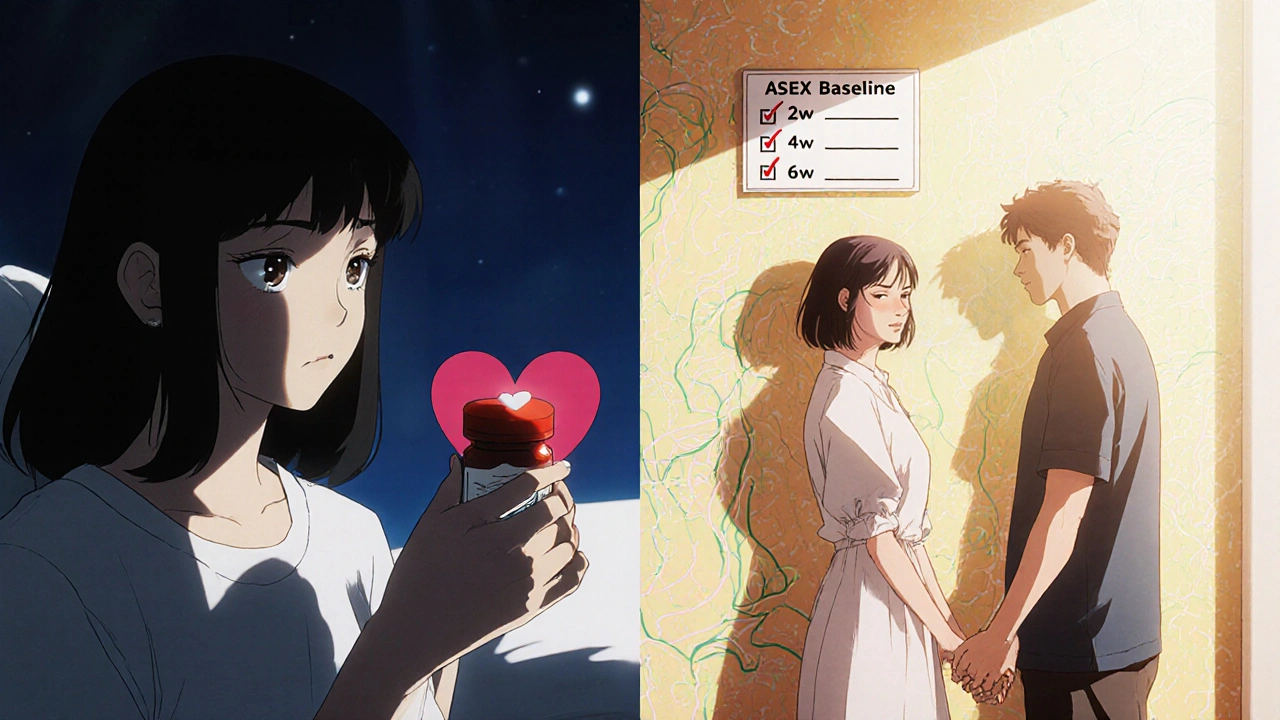 A woman transitioning from isolation to connection, with medical checklists visible in the background.