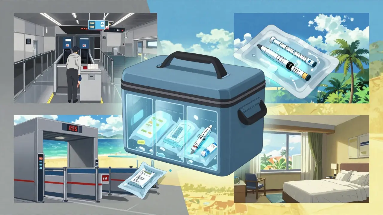 Medical cooler with ice packs at airport security