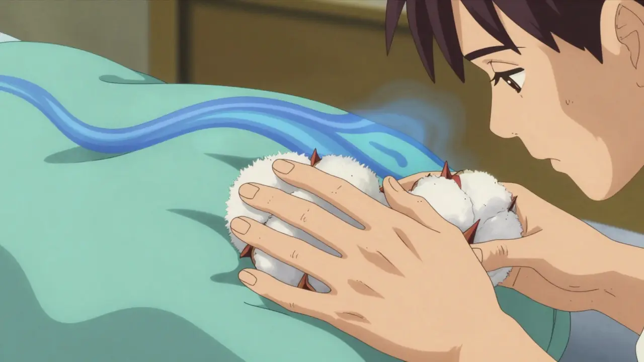 Anime illustration of a hand touching soft textures during desensitization therapy, calming neural activity.