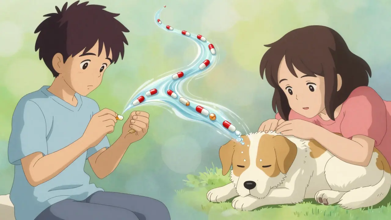 Human and pet sharing peace through accessible generic medication.