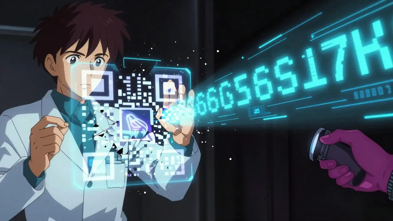 Pharmacist checking hologram seals and UV reactive ink on drug boxes