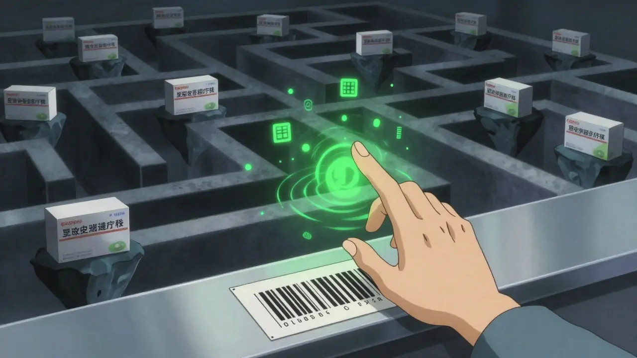 Surreal scene showing digital verification scanning authentic medicine